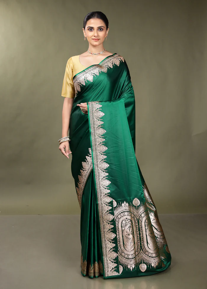 Green Banarasi Silk Saree With Blouse Piece - Image 2