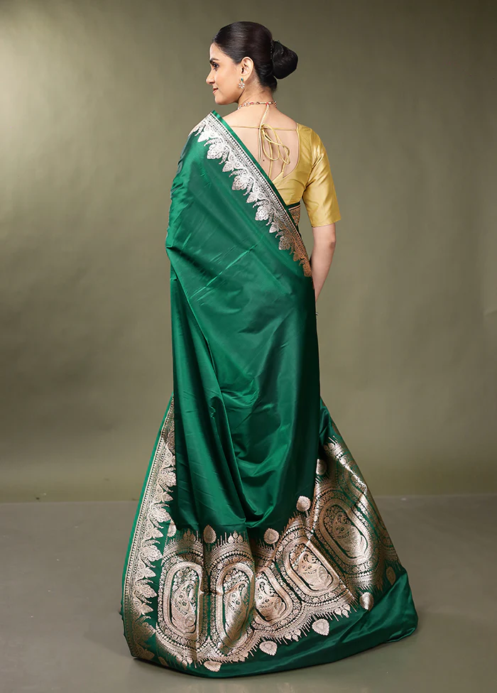 Green Banarasi Silk Saree With Blouse Piece - Image 3