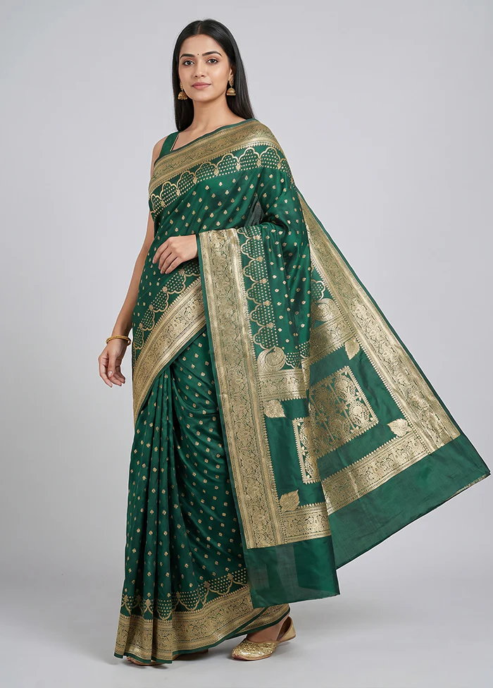 Green Banarasi Silk Saree With Blouse Piece