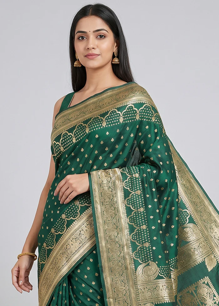 Green Banarasi Silk Saree With Blouse Piece - Image 2