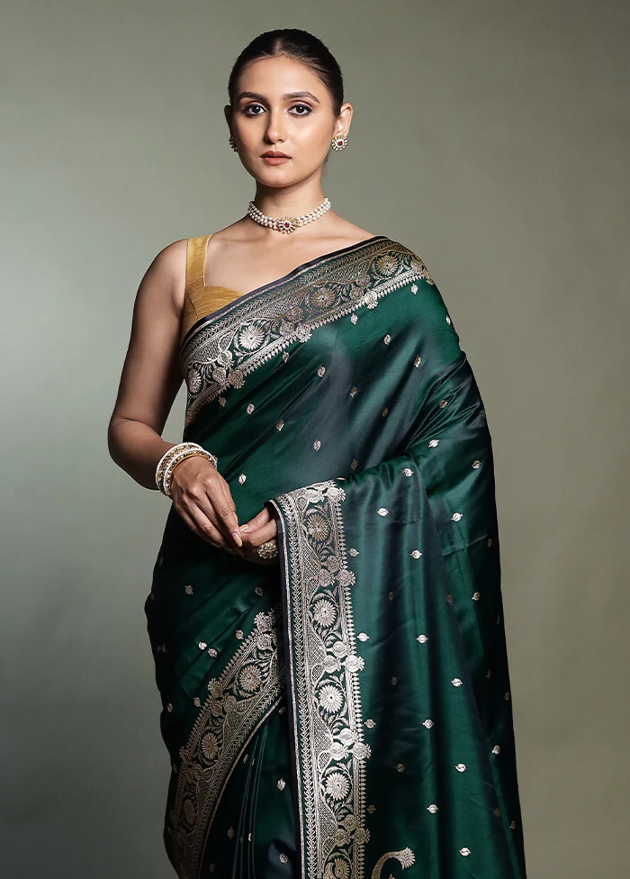Green Banarasi Silk Saree With Blouse Piece