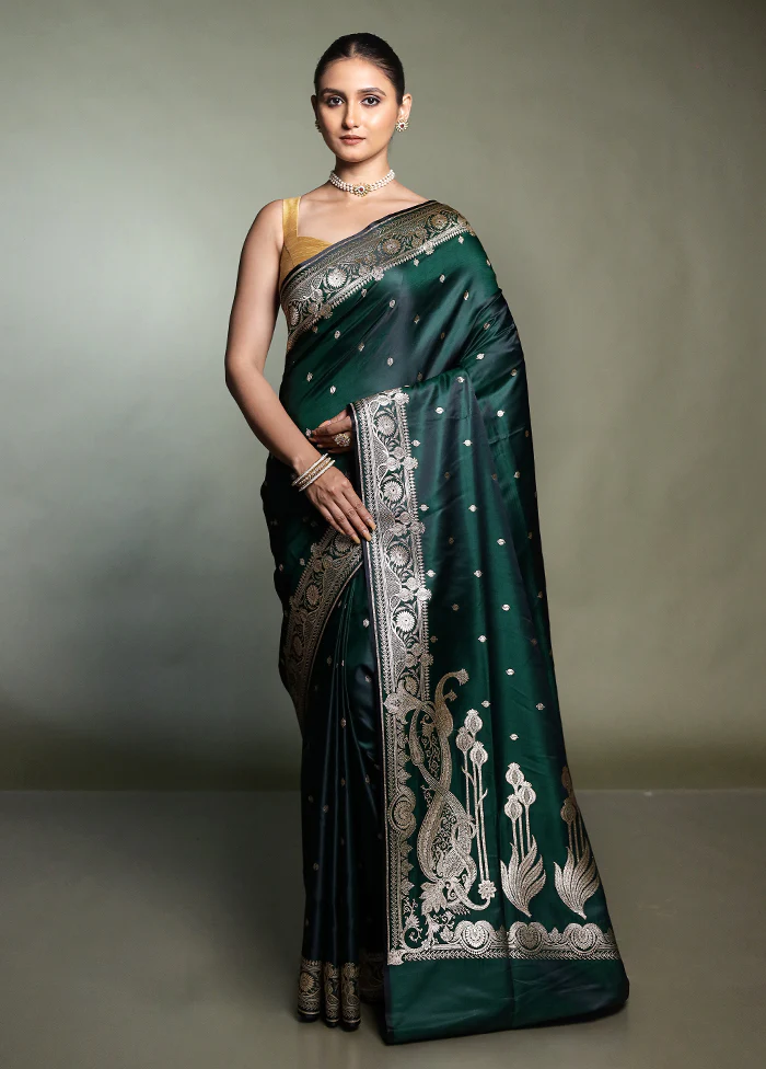Green Banarasi Silk Saree With Blouse Piece - Image 2
