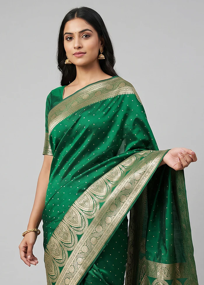 Green Banarasi Silk Saree With Blouse Piece - Image 2