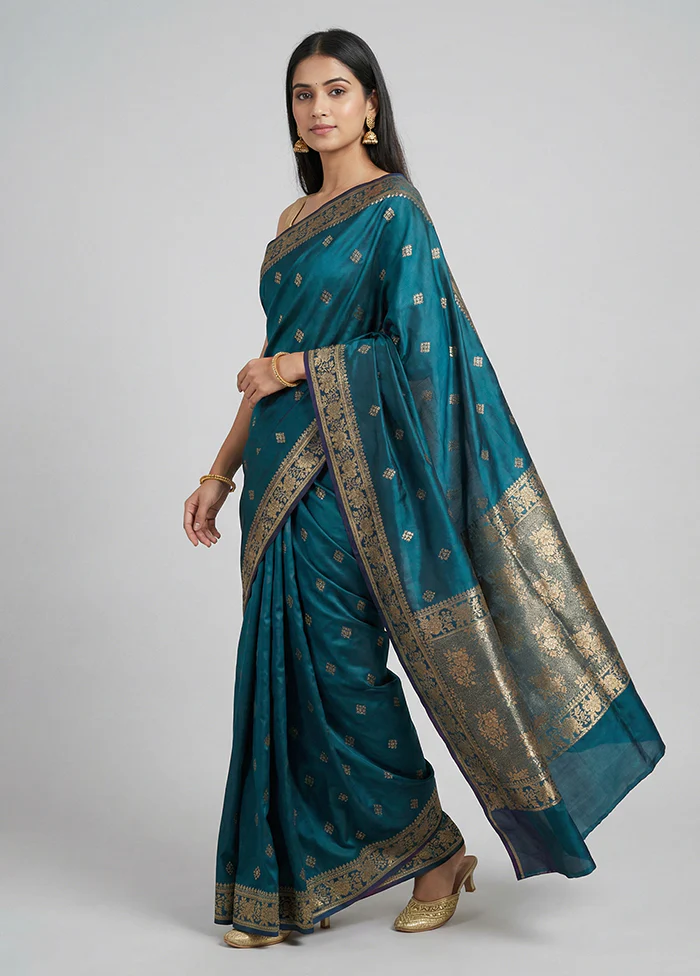 Green Banarasi Silk Saree With Blouse Piece