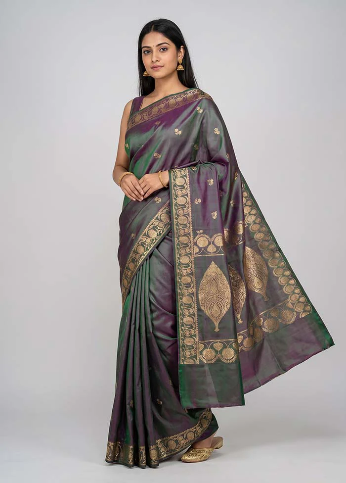 Green Banarasi Silk Saree With Blouse Piece