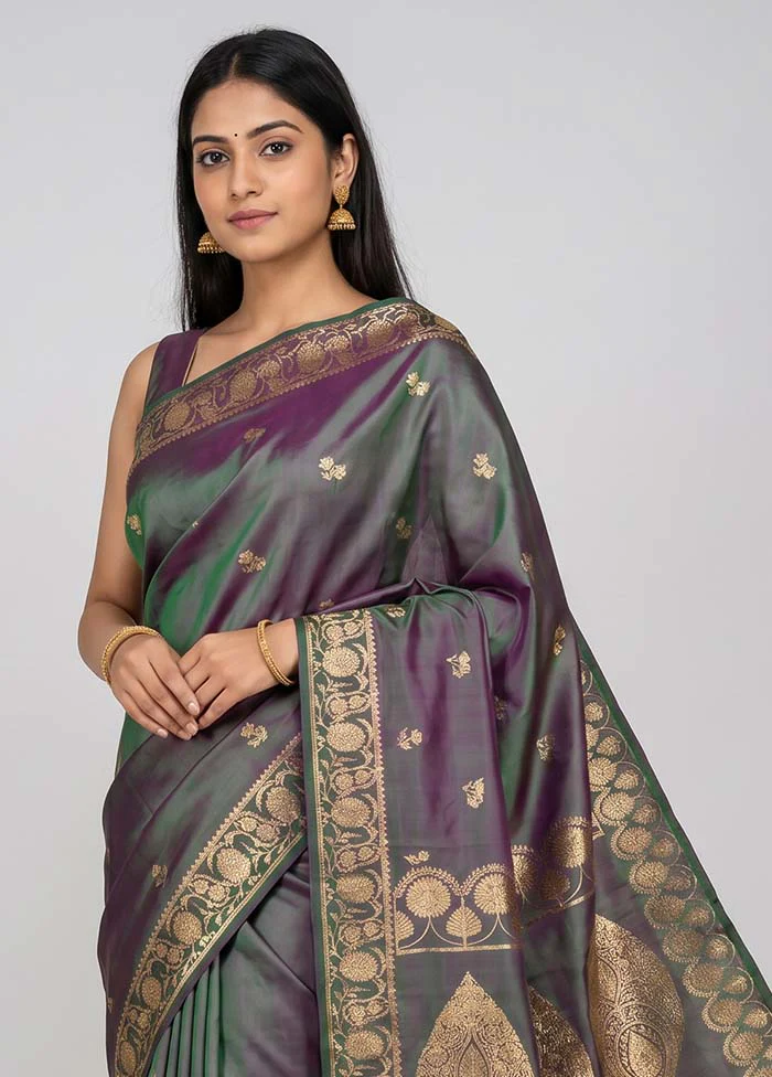Green Banarasi Silk Saree With Blouse Piece - Image 2