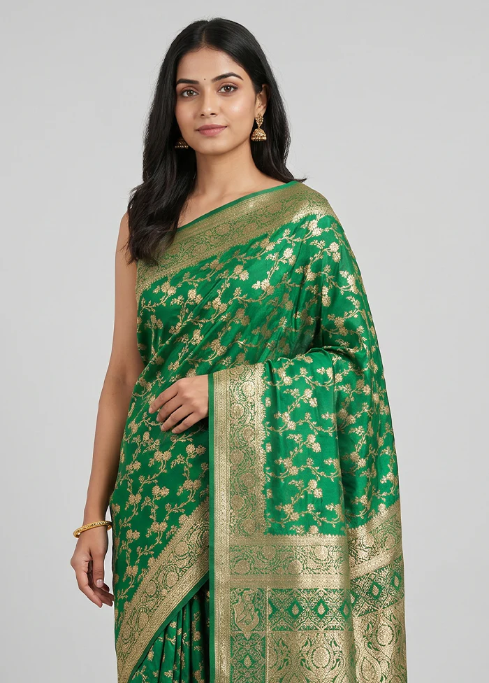 Green Banarasi Silk Saree With Blouse Piece - Image 2