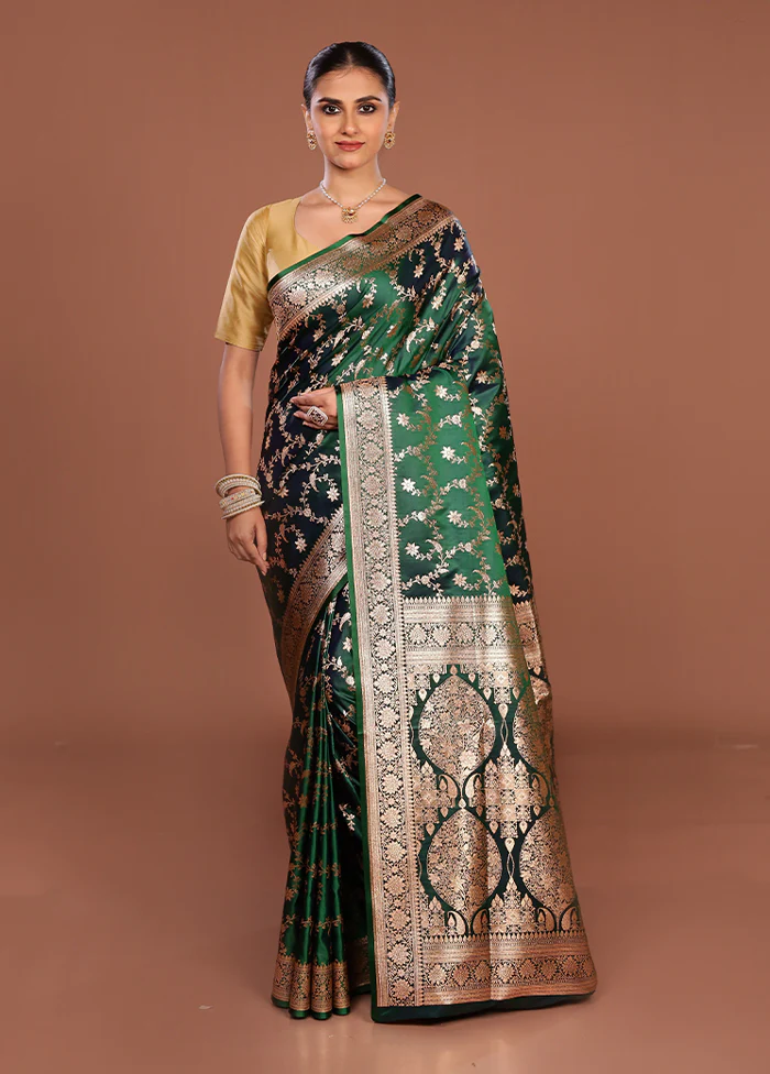 Green Banarasi Silk Saree With Blouse Piece - Image 2