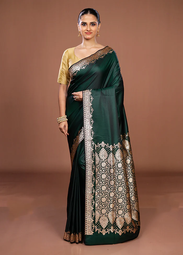 Green Banarasi Silk Saree With Blouse Piece - Image 2