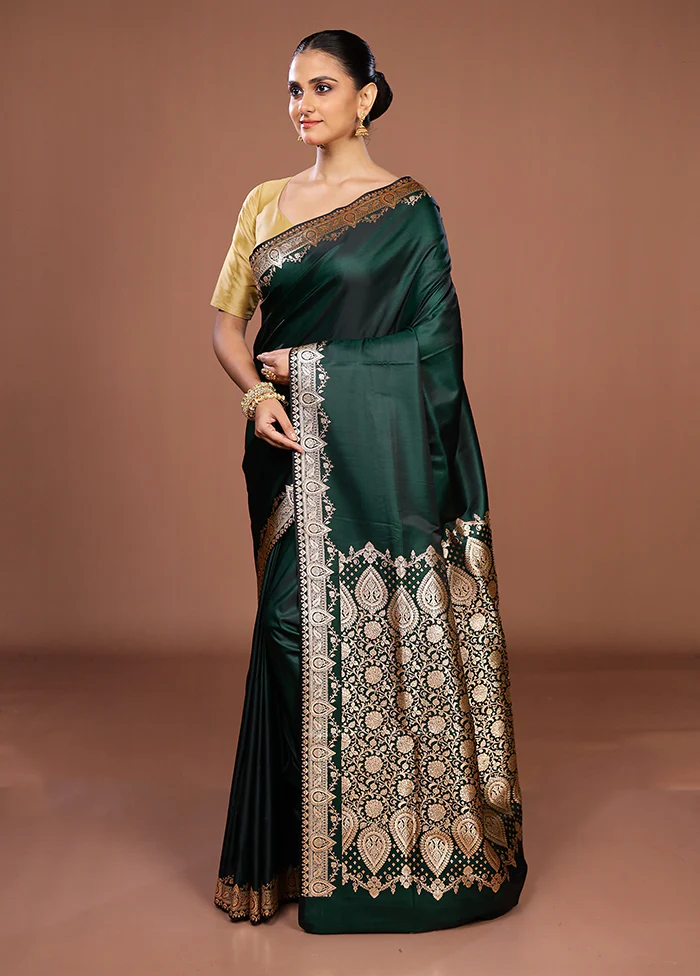 Green Banarasi Silk Saree With Blouse Piece - Image 4