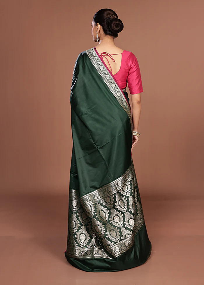 Green Banarasi Silk Saree With Blouse Piece - Image 3