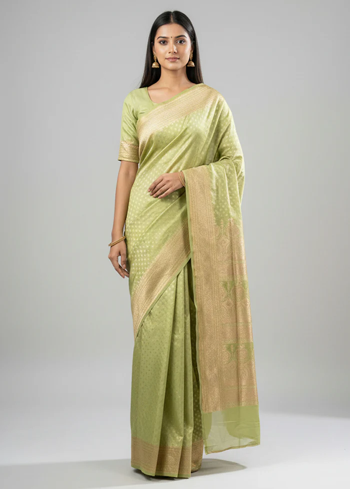 Green Banarasi Silk Saree With Blouse Piece