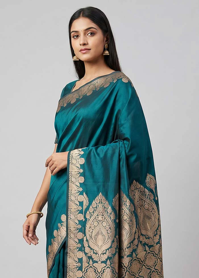 Green Banarasi Silk Saree With Blouse Piece - Image 2