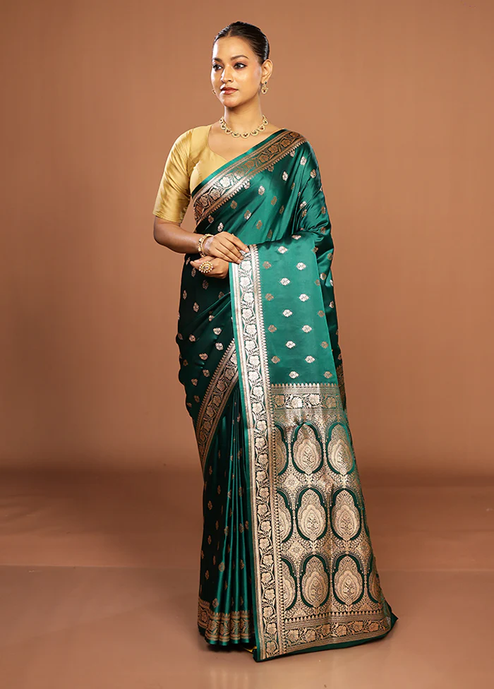 Green Banarasi Silk Saree With Blouse Piece - Image 2