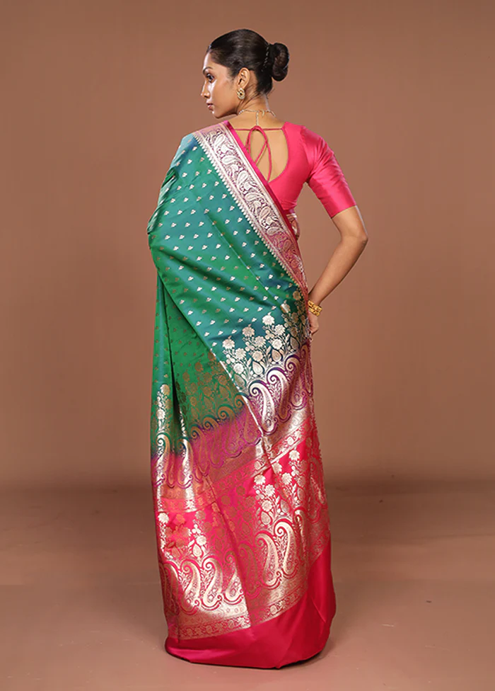 Green Banarasi Silk Saree With Blouse Piece - Image 3
