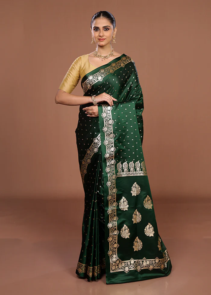 Green Banarasi Silk Saree With Blouse Piece - Image 2