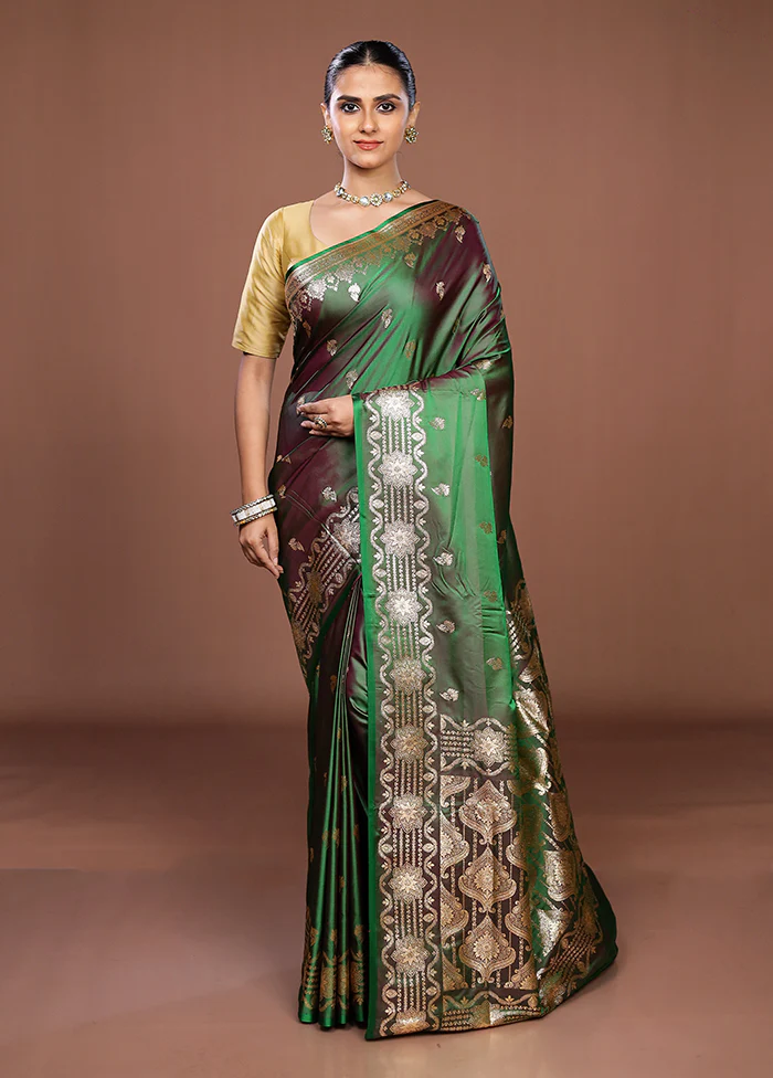 Green Banarasi Silk Saree With Blouse Piece - Image 2