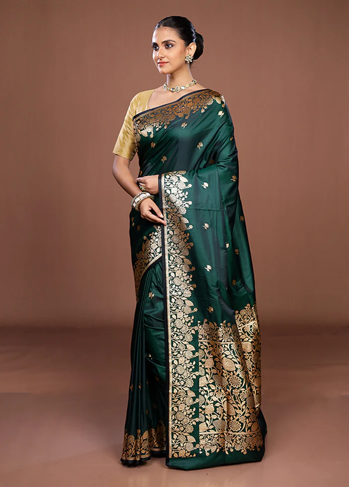 Green Banarasi Silk Saree With Blouse Piece - Image 4