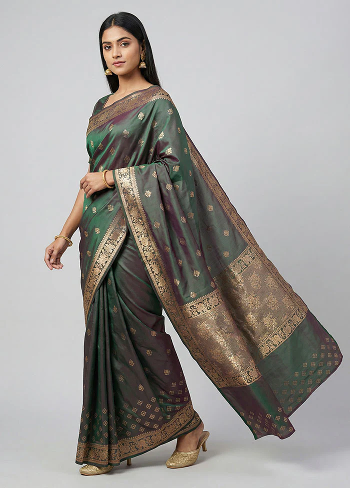 Green Banarasi Silk Saree With Blouse Piece