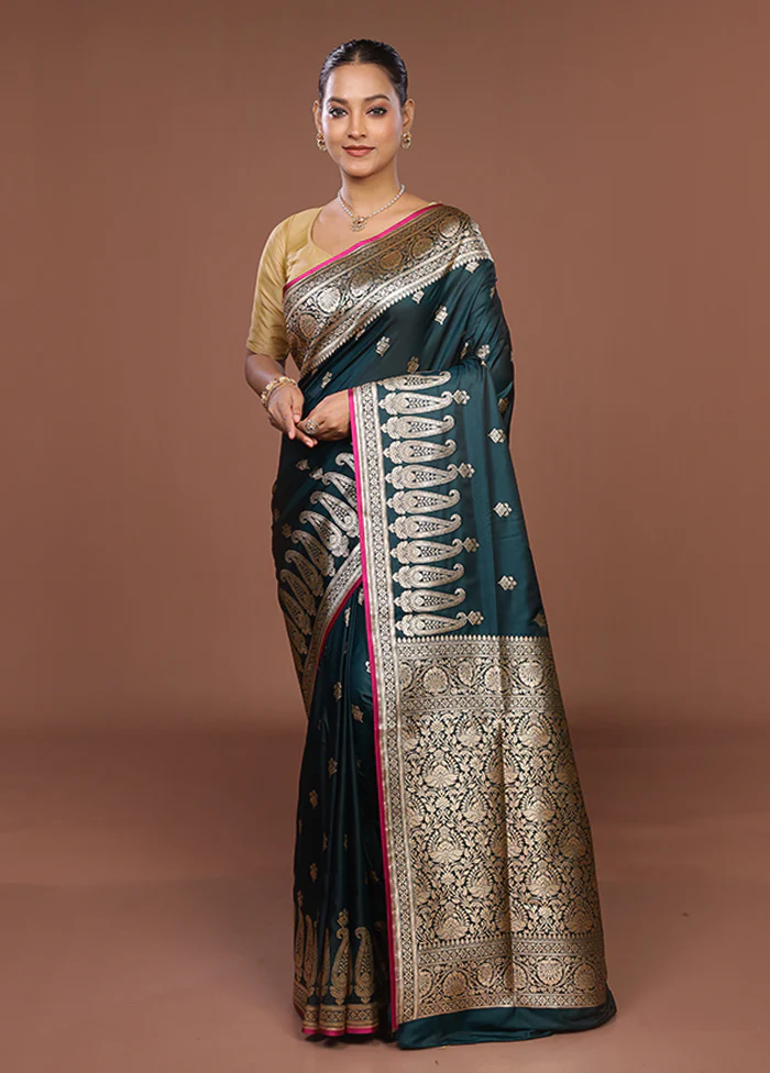 Green Banarasi Silk Saree With Blouse Piece - Image 2