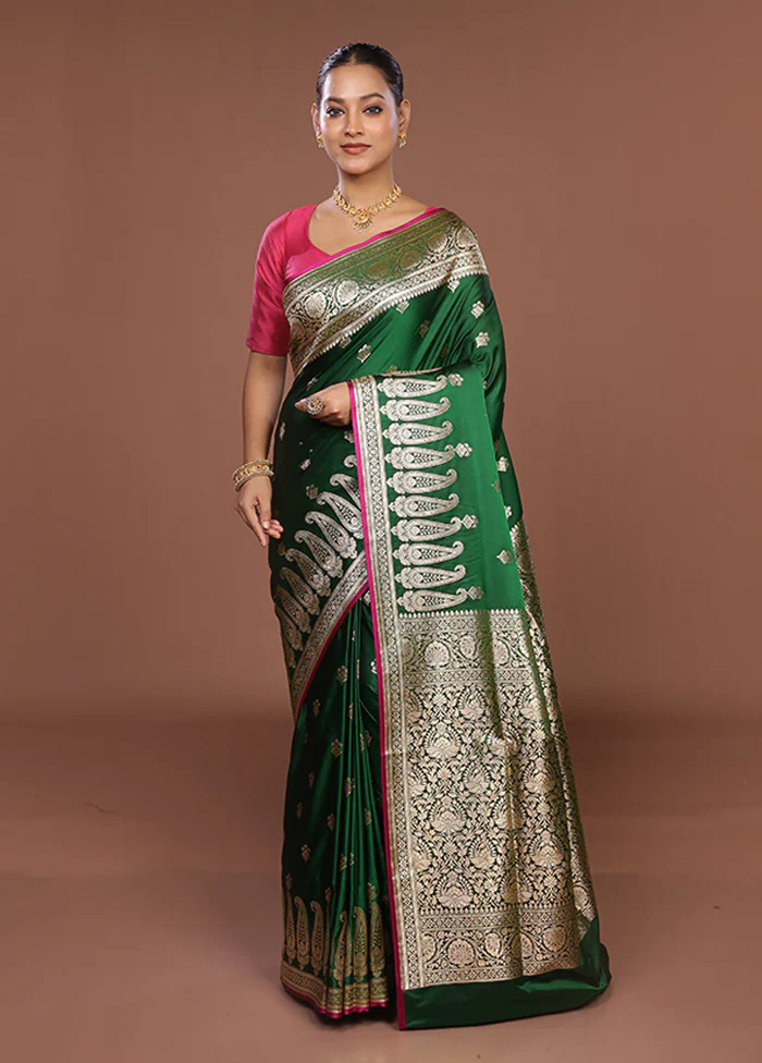 Green Banarasi Silk Saree With Blouse Piece - Image 2