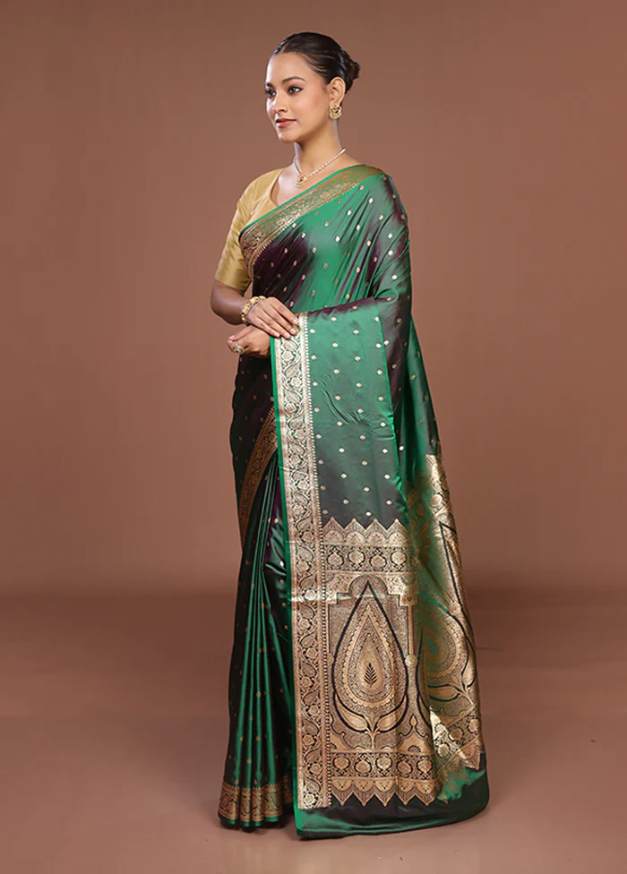 Green Banarasi Silk Saree With Blouse Piece - Image 4