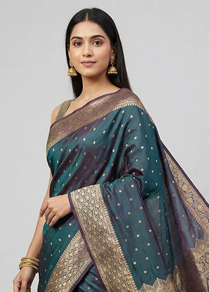 Green Banarasi Silk Saree With Blouse Piece - Image 2