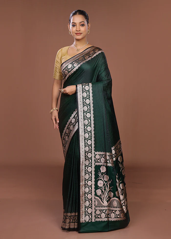Green Banarasi Silk Saree With Blouse Piece - Image 2