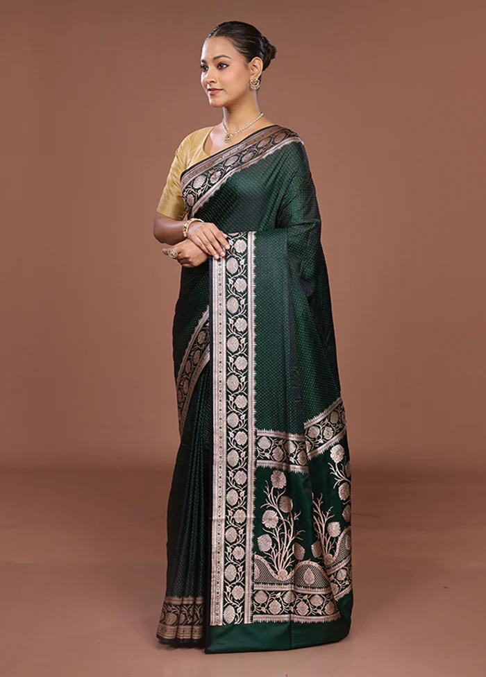 Green Banarasi Silk Saree With Blouse Piece - Image 4