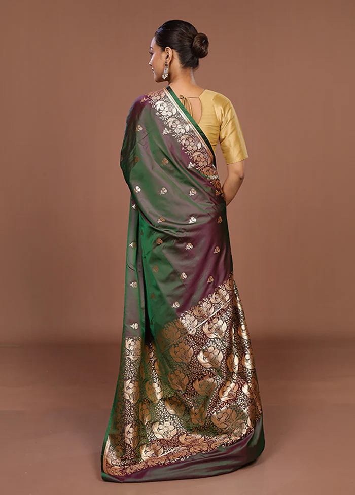 Green Banarasi Silk Saree With Blouse Piece - Image 3