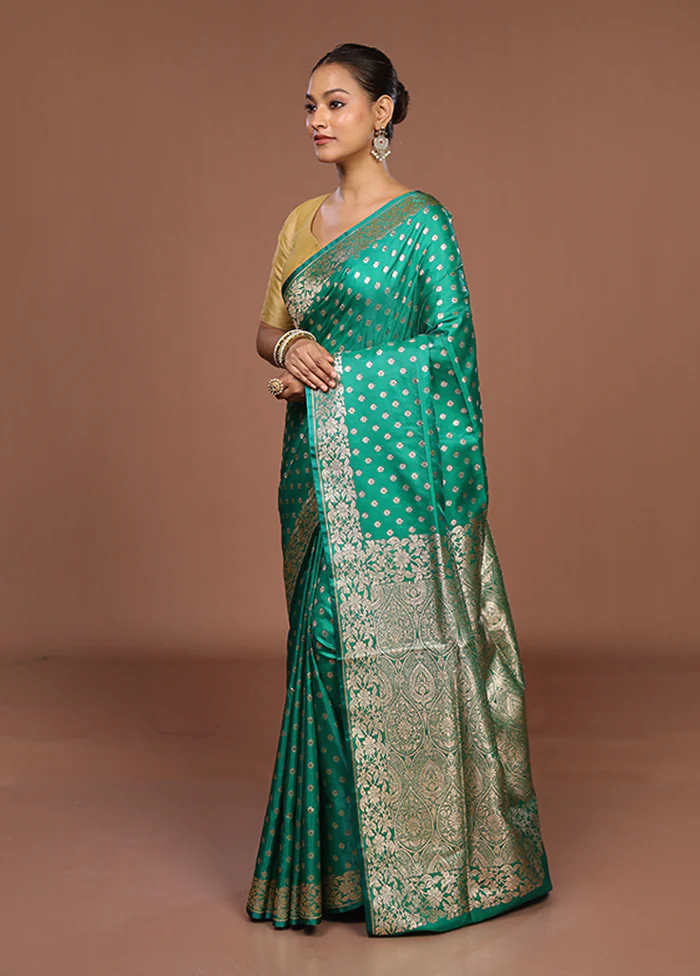 Green Banarasi Silk Saree With Blouse Piece - Image 4