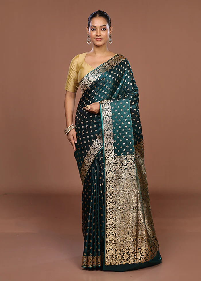 Green Banarasi Silk Saree With Blouse Piece - Image 2