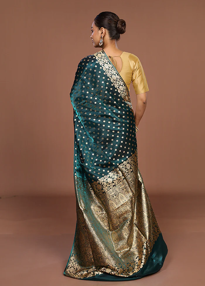 Green Banarasi Silk Saree With Blouse Piece - Image 3