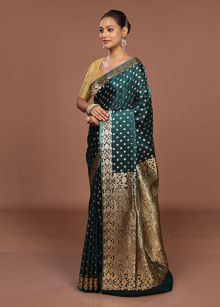 Green Banarasi Silk Saree With Blouse Piece - Image 4