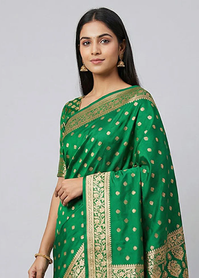 Green Banarasi Silk Saree With Blouse Piece - Image 2