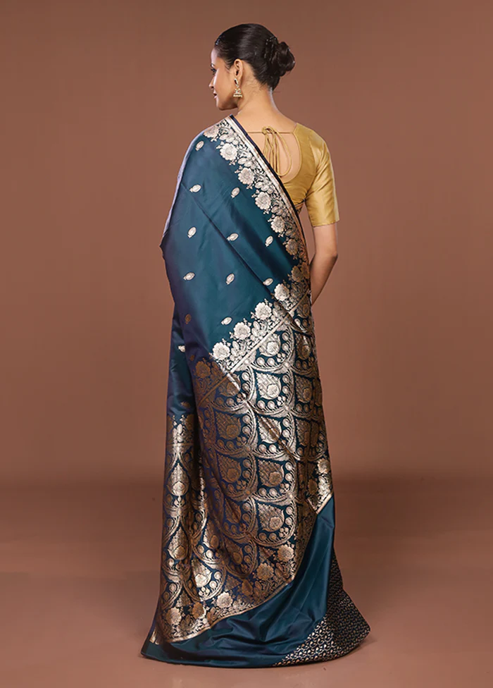 Green Banarasi Silk Saree With Blouse Piece - Image 3