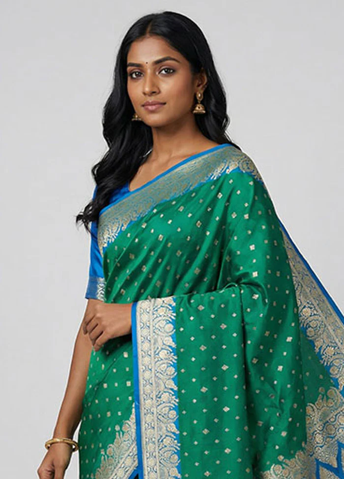 Green Banarasi Silk Saree With Blouse Piece - Image 2