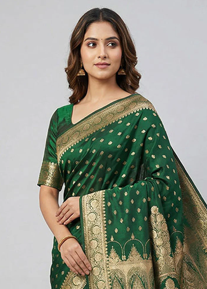 Green Banarasi Silk Saree With Blouse Piece - Image 2