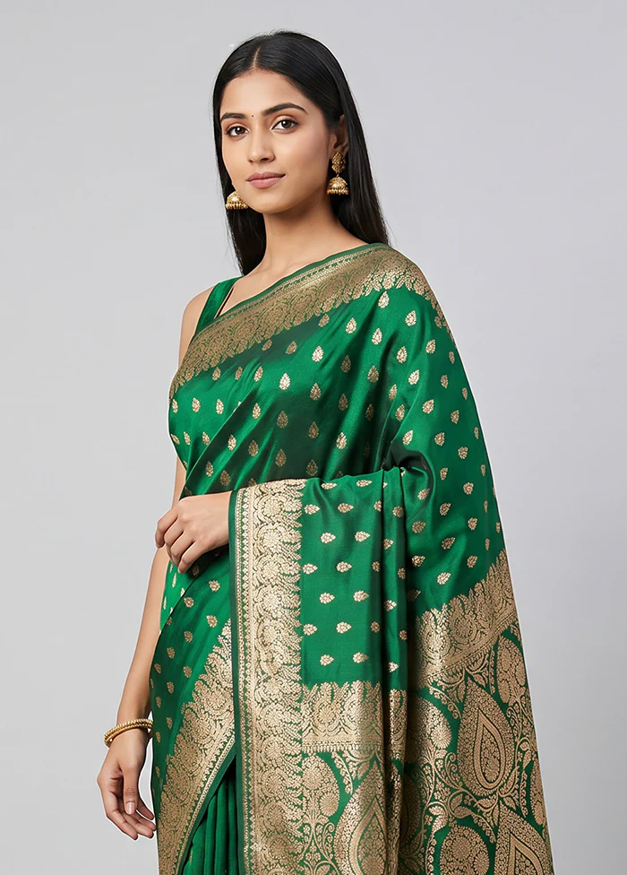 Green Banarasi Silk Saree With Blouse Piece - Image 2
