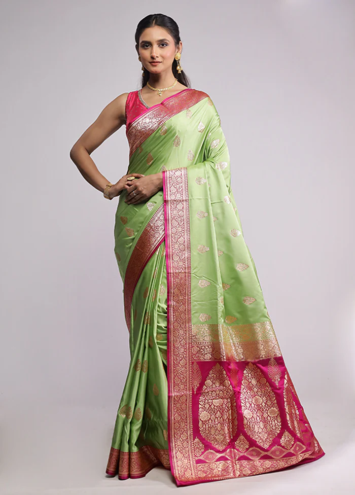 Green Banarasi Silk Saree With Blouse Piece - Image 2