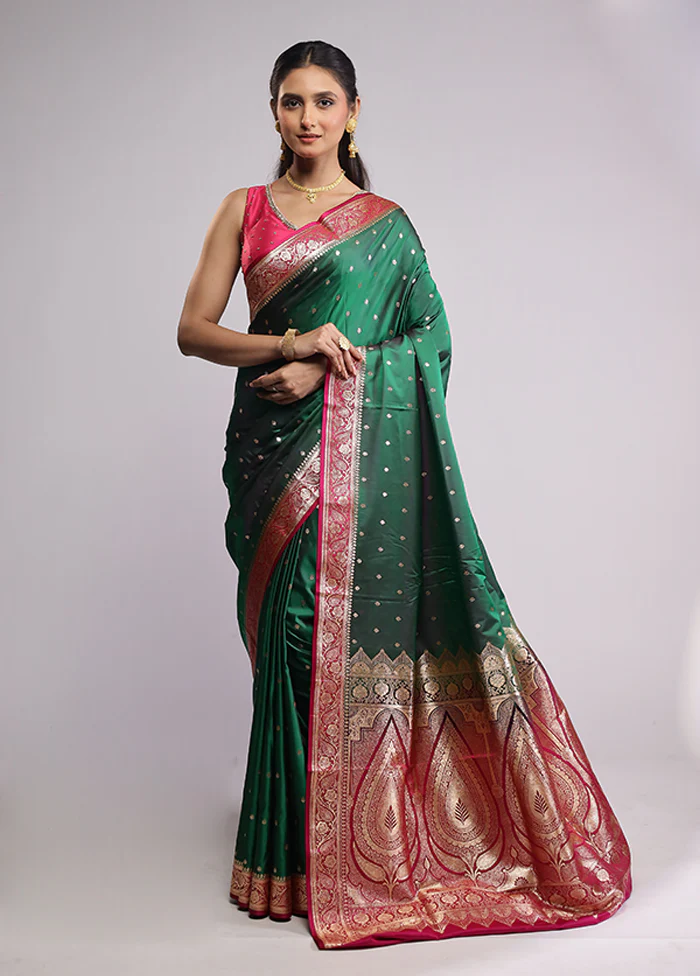 Green Banarasi Silk Saree With Blouse Piece - Image 2