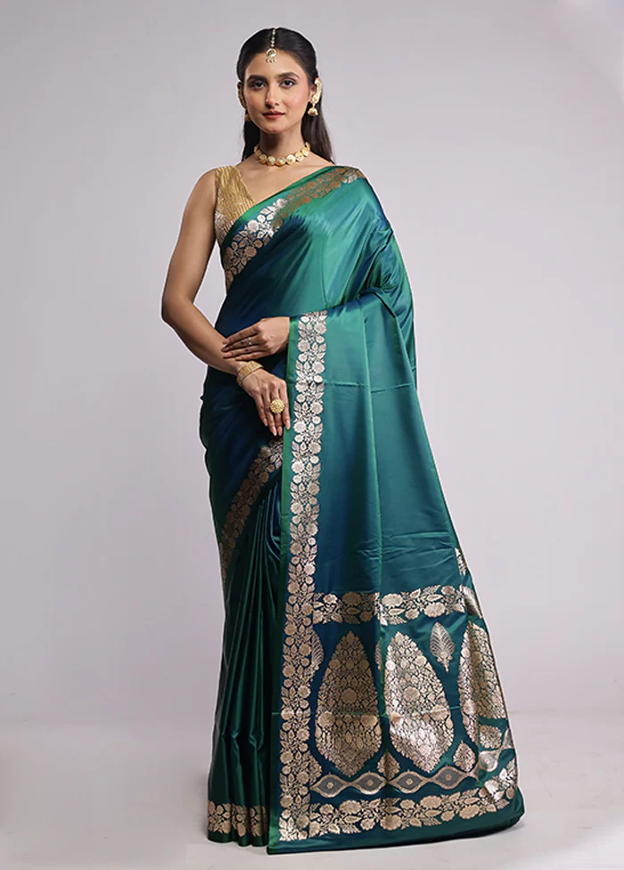 Green Banarasi Silk Saree With Blouse Piece - Image 2