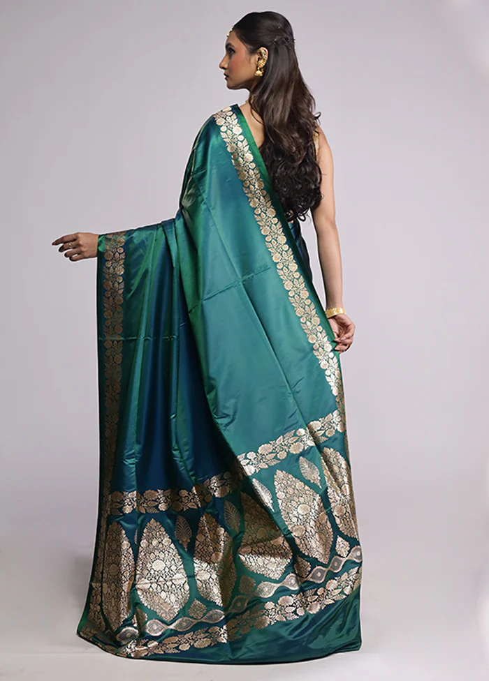 Green Banarasi Silk Saree With Blouse Piece - Image 3