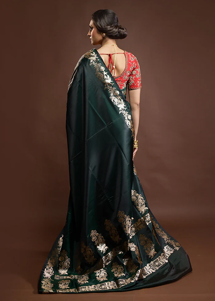 Green Banarasi Silk Saree With Blouse Piece - Image 3