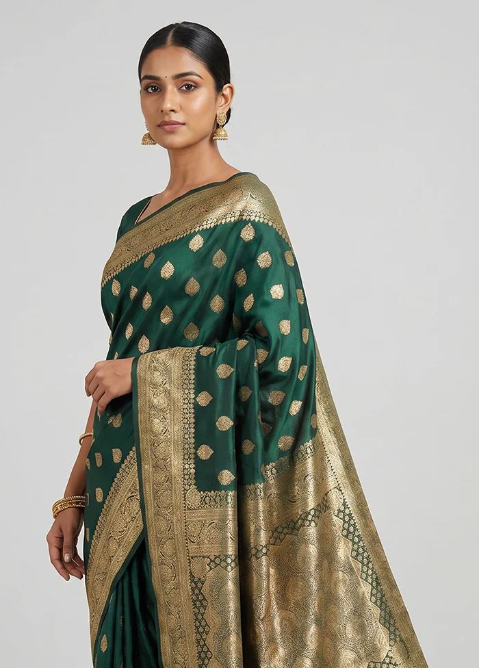 Green Banarasi Silk Saree With Blouse Piece - Image 2