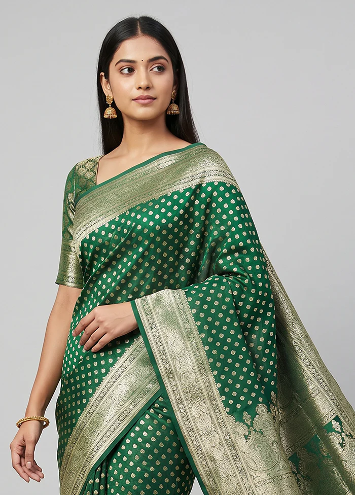 Green Banarasi Silk Saree With Blouse Piece - Image 2