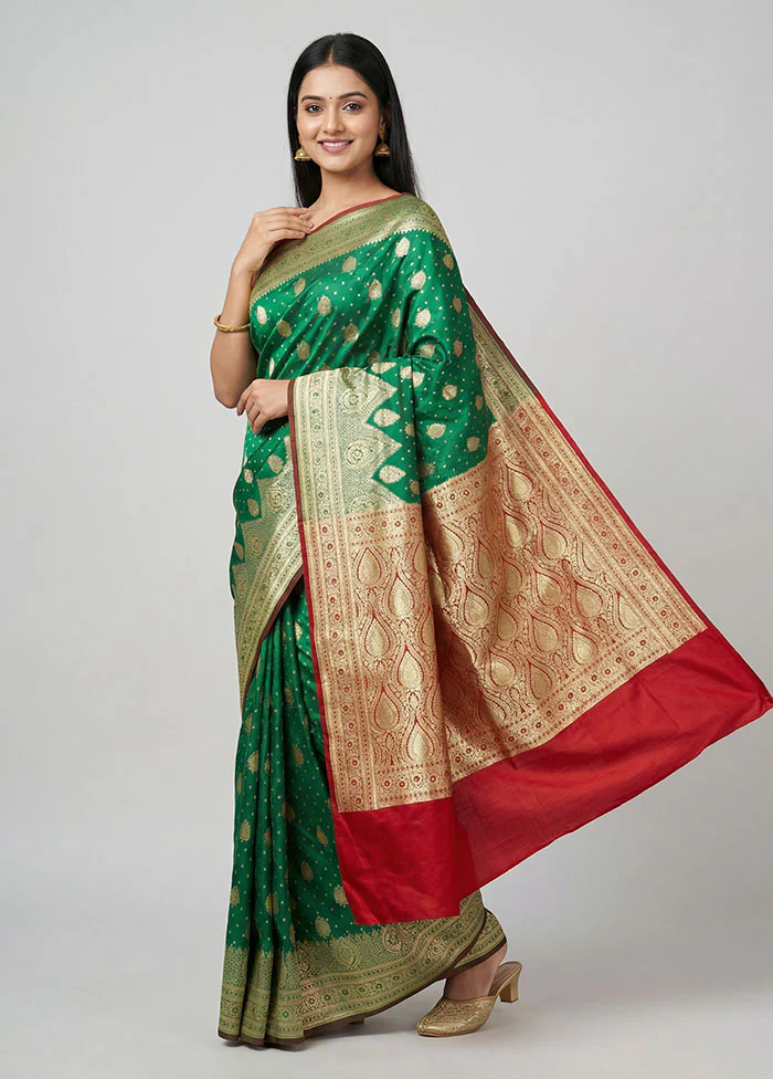 Green Banarasi Silk Saree With Blouse Piece