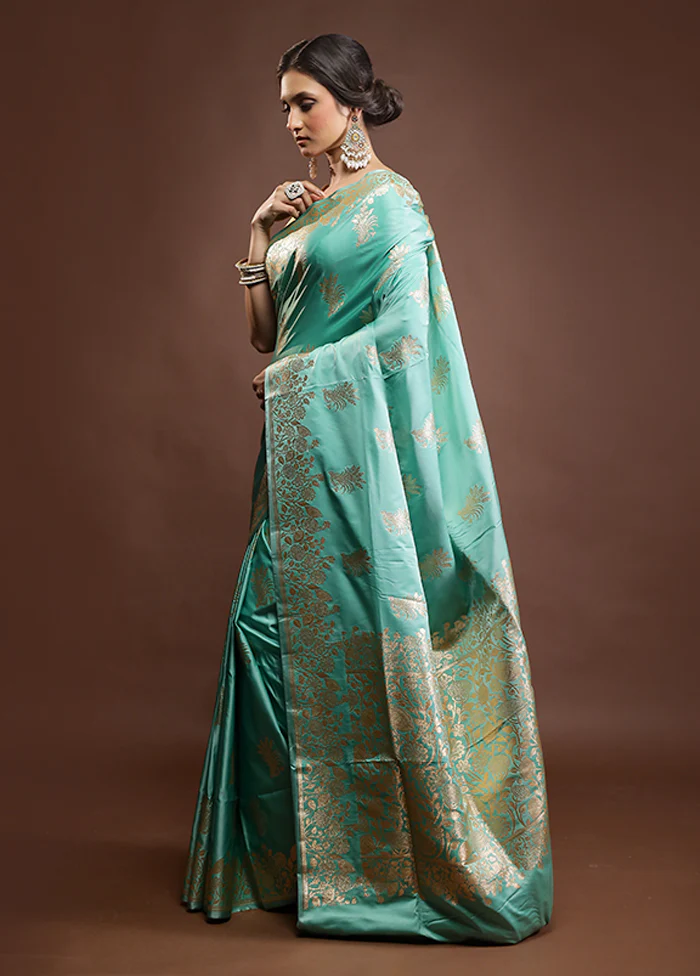 Green Banarasi Silk Saree With Blouse Piece - Image 4