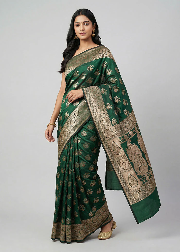 Green Banarasi Silk Saree With Blouse Piece