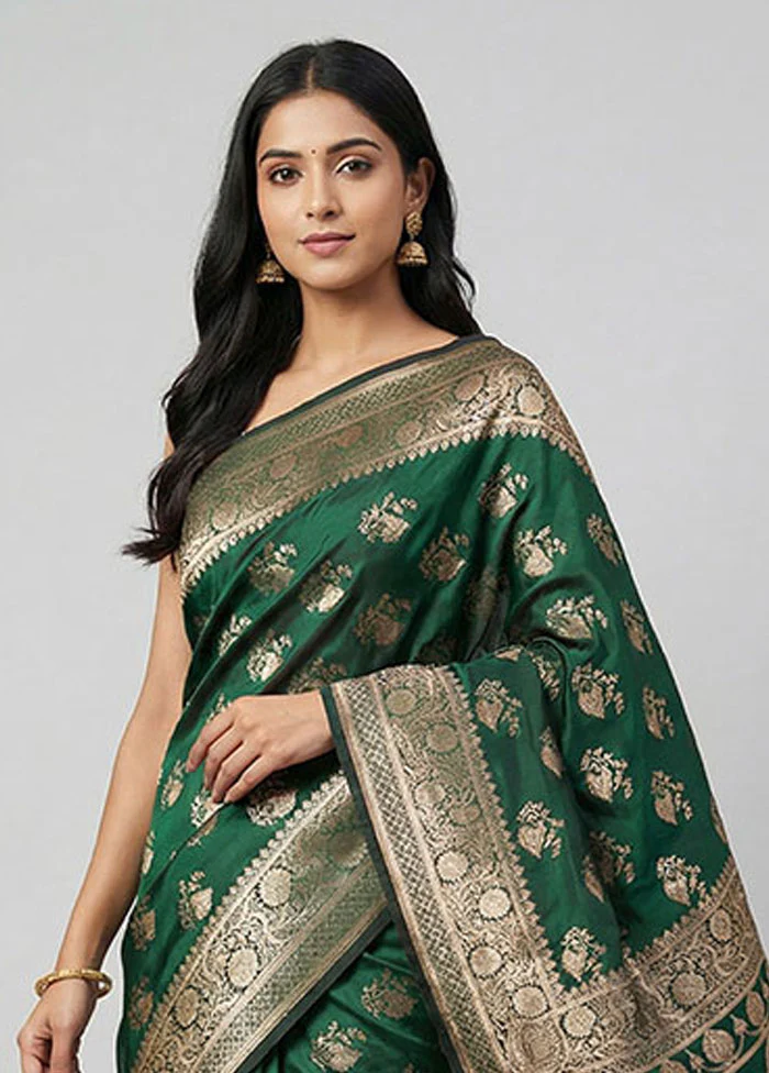 Green Banarasi Silk Saree With Blouse Piece - Image 2